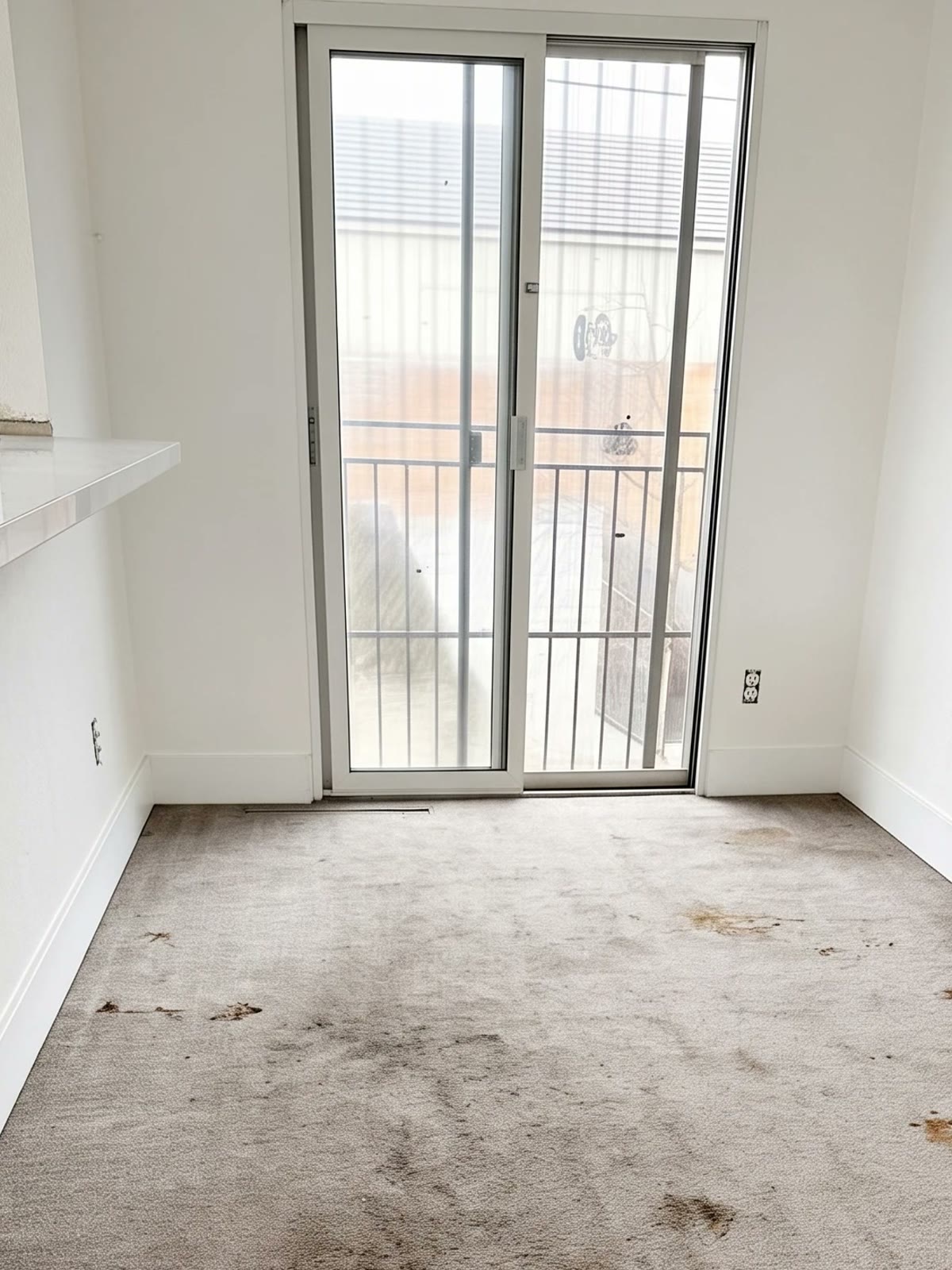 The room before: stained old carpet